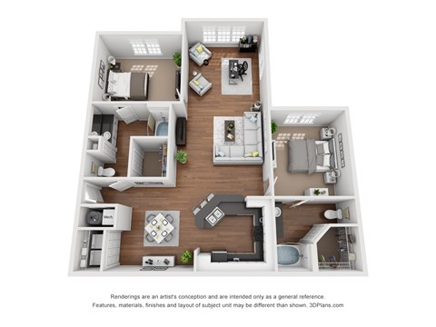 Floor plan for 2 beds, 2 baths, 1209 sqft